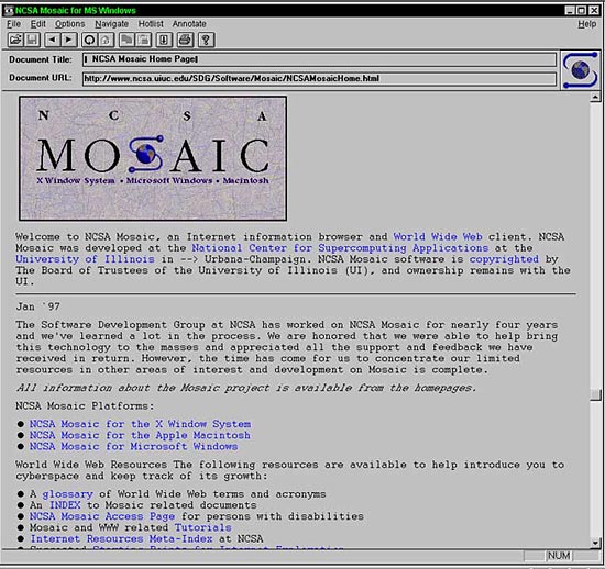 Screenshot des Mosaic Browsers in der Version 1.0