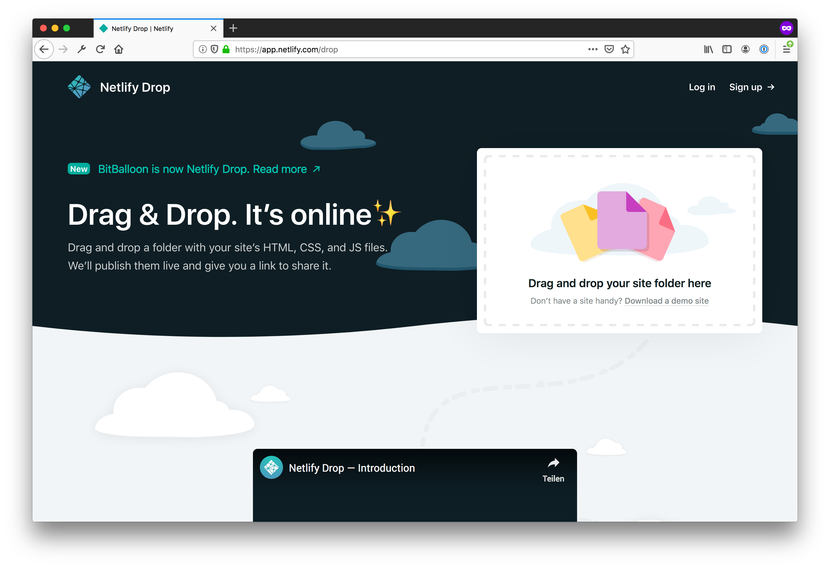 Screenshot der Netlify-Webseite